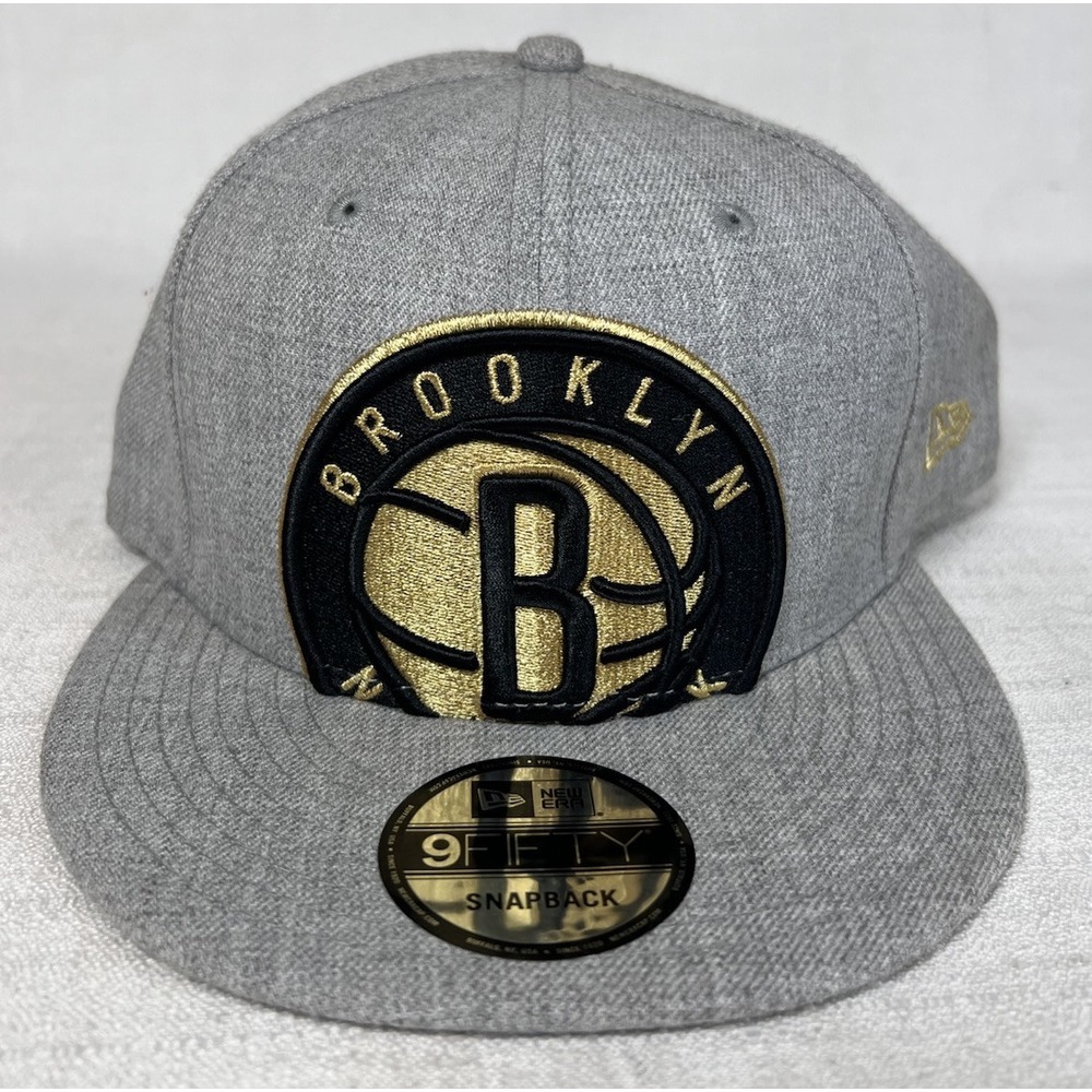 New Era 9Fifty Cap Brooklyn Nets Gray Gold Embroidered Snapback Adjustable Hat
